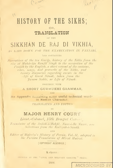 HISTORY OF SIKHS BY MAJOR HENRY COURT